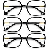 Shiratori Woman's New Retro Blue Light Blocking Glasses 3-Pack Black | Big Frame Nerd Eyeglasses Frame Anti Blue Ray Computer Game Glasses