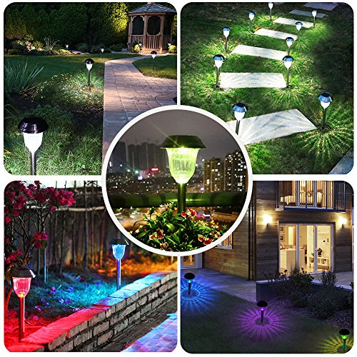 Solar Lights Outdoor [7 Colors Changing/Lock 1 Color], Pobon Solar Powered Pathway Light, Stainless Steel Landscape Lighting for Garden, Patio, Yard, Lawn, Path, Walkway, Driveway (2 pack) - Thumbnail 6
