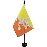 Bhutan Table Flag 4'' x 6'' - Bhutanese Desk Flag 15 x 10 cm - Black plastic stick and base - AZ FLAG