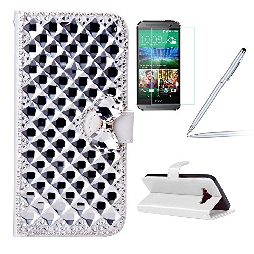 Nokia Lumia 1520 Case, Mellonlu - Nokia Lumia 1520 Fashion 3D Bling Case + Stylus Pen + Screen Protector Luxury Crystal Pearl Diamond Beautiful Leather Wallet Cover