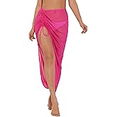 Lecieldusoir Women's Long Sarong Cover Ups Semi-Sheer Bikini Wraps Lightweight Beach Wrap Skirts with Adjustable Drawstring