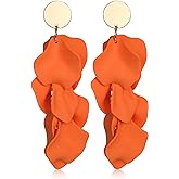 THUNARAZ Acrylic Clip on Earrings for Women Long Rose Petal Earrings Dangle Exaggerated Flower Earrings Drop Statement Floral Tassel Earring