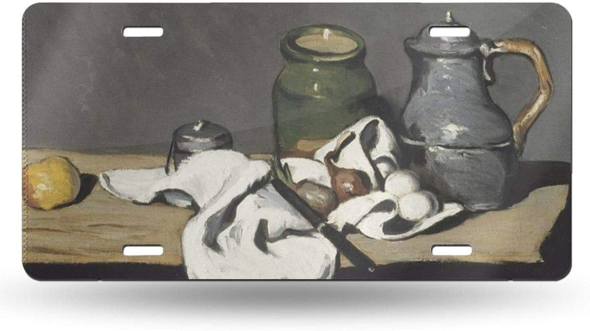 others SZxiaoyang Aluminum Metal License Plate ,Fashion Decorative Car Tag for Women Girls Men Boys License Plates Art Painting of Still Life Kettle by Paul Cezanne
