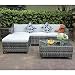 Patiorama 5 Piece Outdoor Furniture, Grey Wicker Patio Sectional Furniture with White Cushion, Plus 2 Pillows (White)