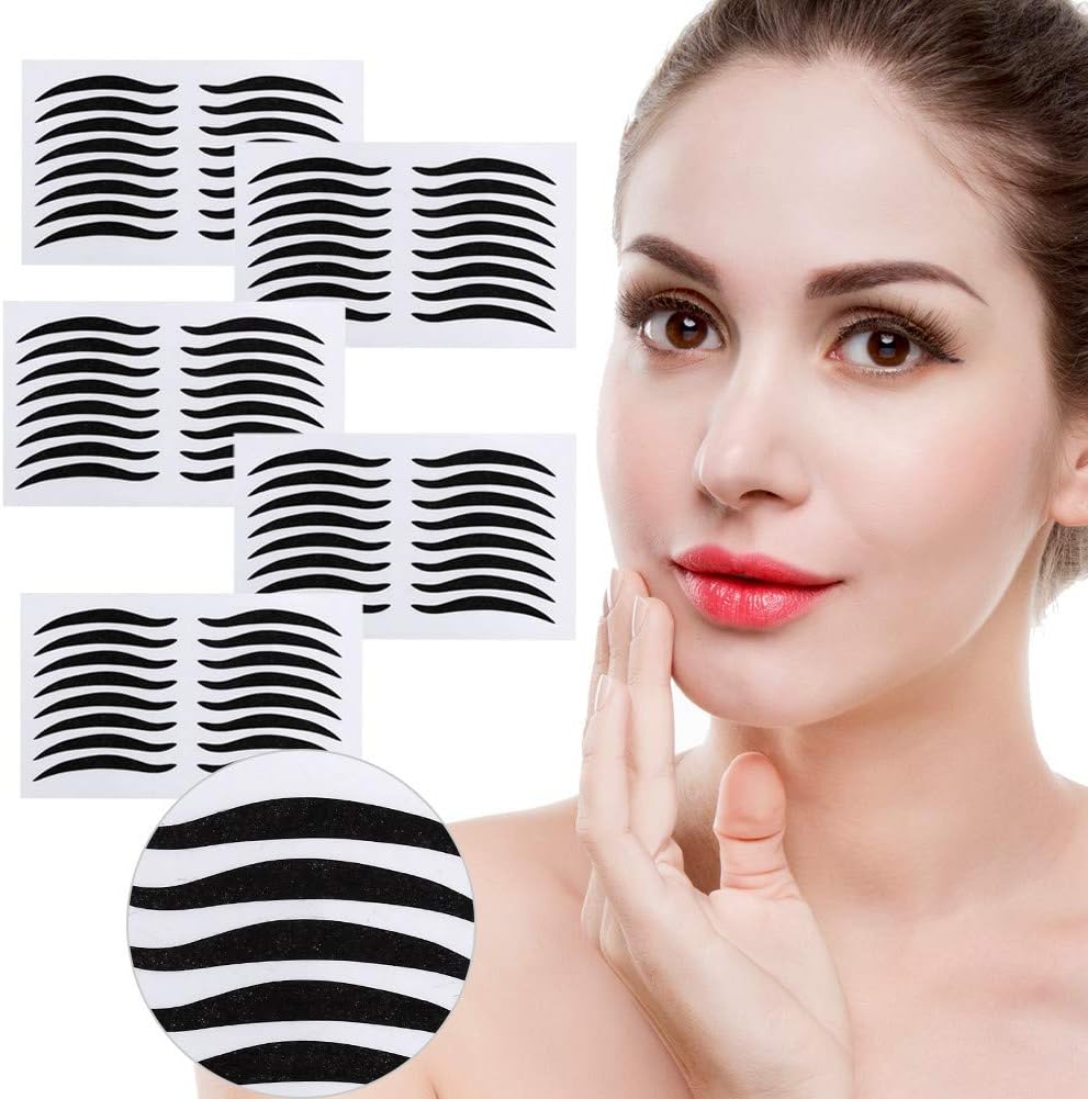 Magic False Eyeliner Stickers, 200 Pairs Black Eyeliner Adhesive Invisible Double Eyelid Tape Fiber Paste Beauty Makeup Tools