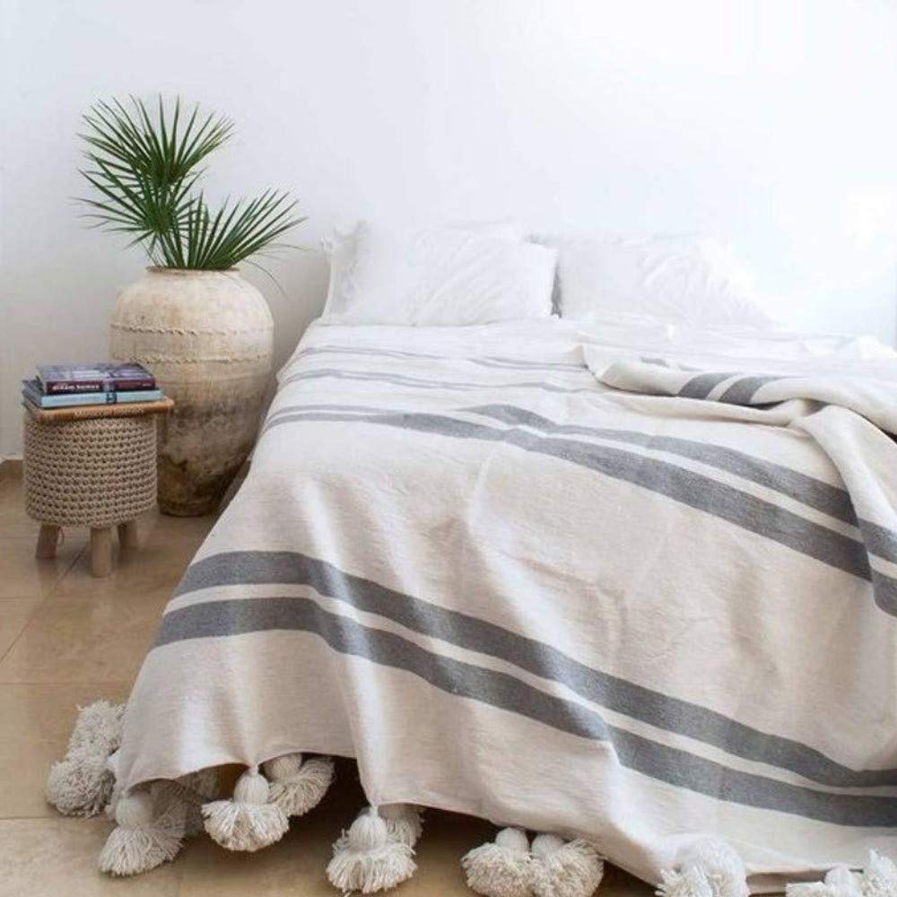 Moroccan blanket, pom pom blankets,bed 