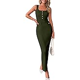 PRETTYGARDEN Women's 2025 Summer Bodycon Maxi Dresses Sleeveless Buttons Knit Spring Elegant Wedding Guest Cocktail Dress