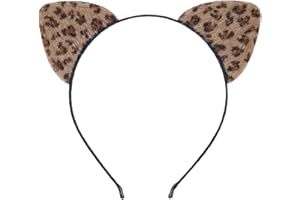 ASHONE Cat Ears Headband for Women Cheetah Ears Headband Costume Hair Accessories for Halloween Party Cosplay (Brown, One Size)