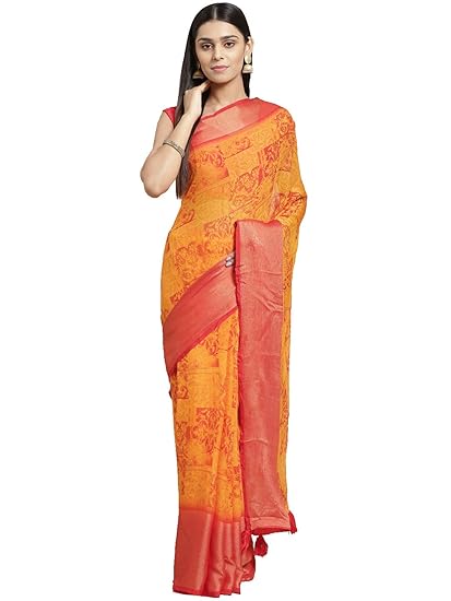 Womens Georgette Floral Print with Zari Border[S_PARO13501SR01_perent_Black]