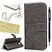 Galaxy S7 Edge Wallet Case - Mavis's Diary Fashion Floral Butterfly Embossed PU Leather Magnetic Flip Cover Card Holders & Hand Strap for Samsung Galaxy S7 Edge with Bling Dust Plug & Pen - Gray