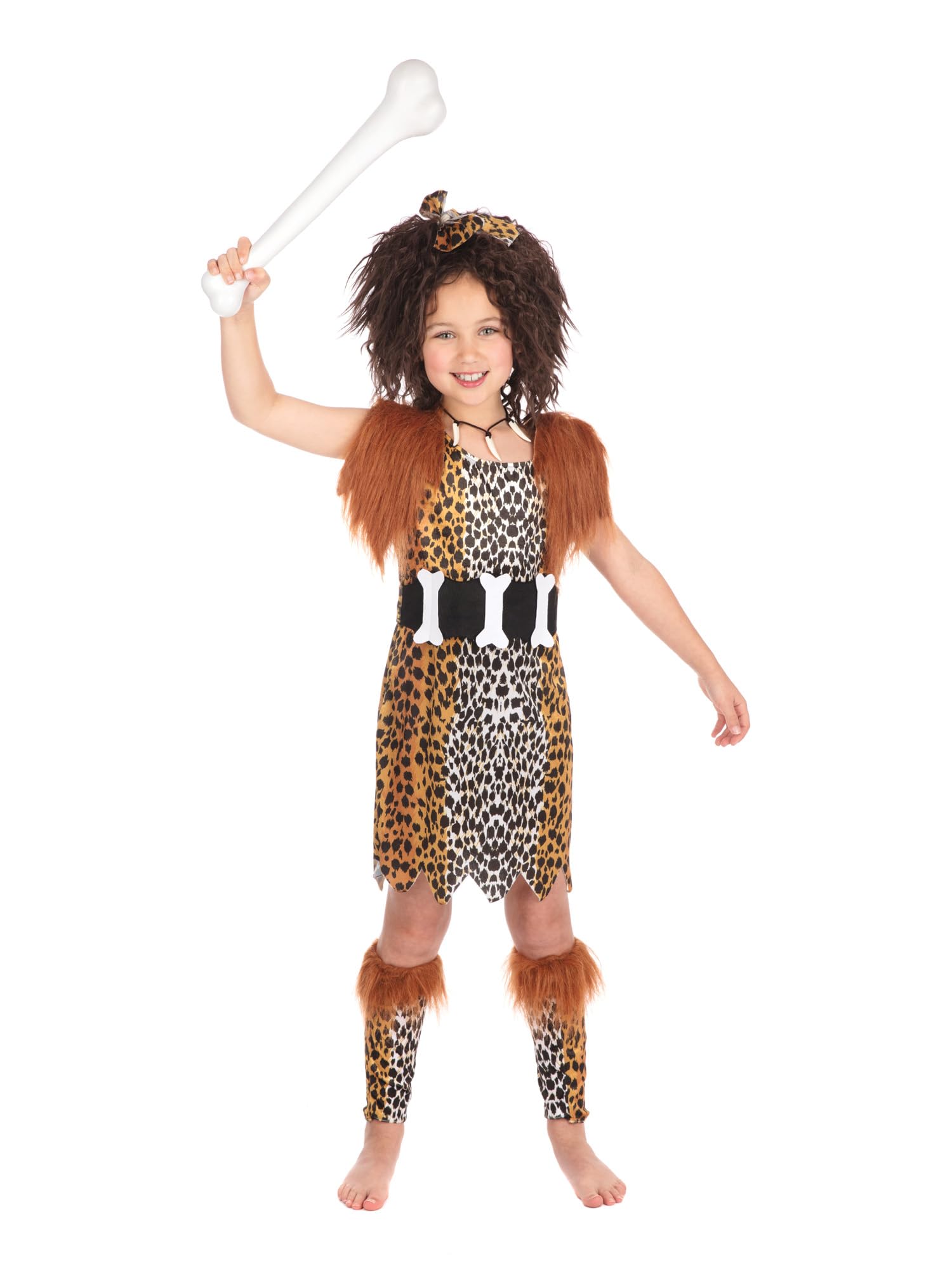 Girls Cavegirl Caveman with Wig Prehistoric Book Day Week Halloween Fancy Dress Costume Outfit 4-14 Years (7-9 Years) Brown