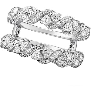 Sr jewels 925 Sterling Silver White Created Diamond Ring Enhancer Guard Wedding Band, Twisted Vine Marquise Cluster Braided E