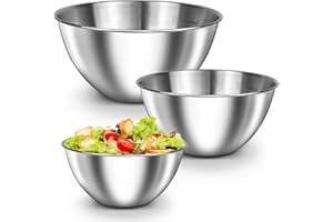 Premium 304 Stainless Steel Mixing Bowls – Innovative Slanted Design, Heavy-Duty Salad & Prep Bowls, Nesting Set of 3 (1L/2L/