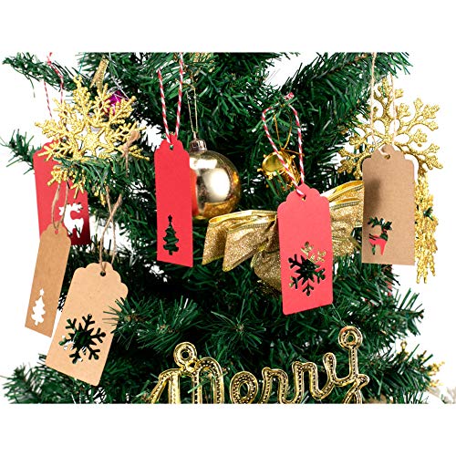 Tags Kraft Paper Brown Red Christmas Gift Tags with Holes Small Xmas Gift Tags with Twine Vintage Gift Labels Tags Bulk 100pcs