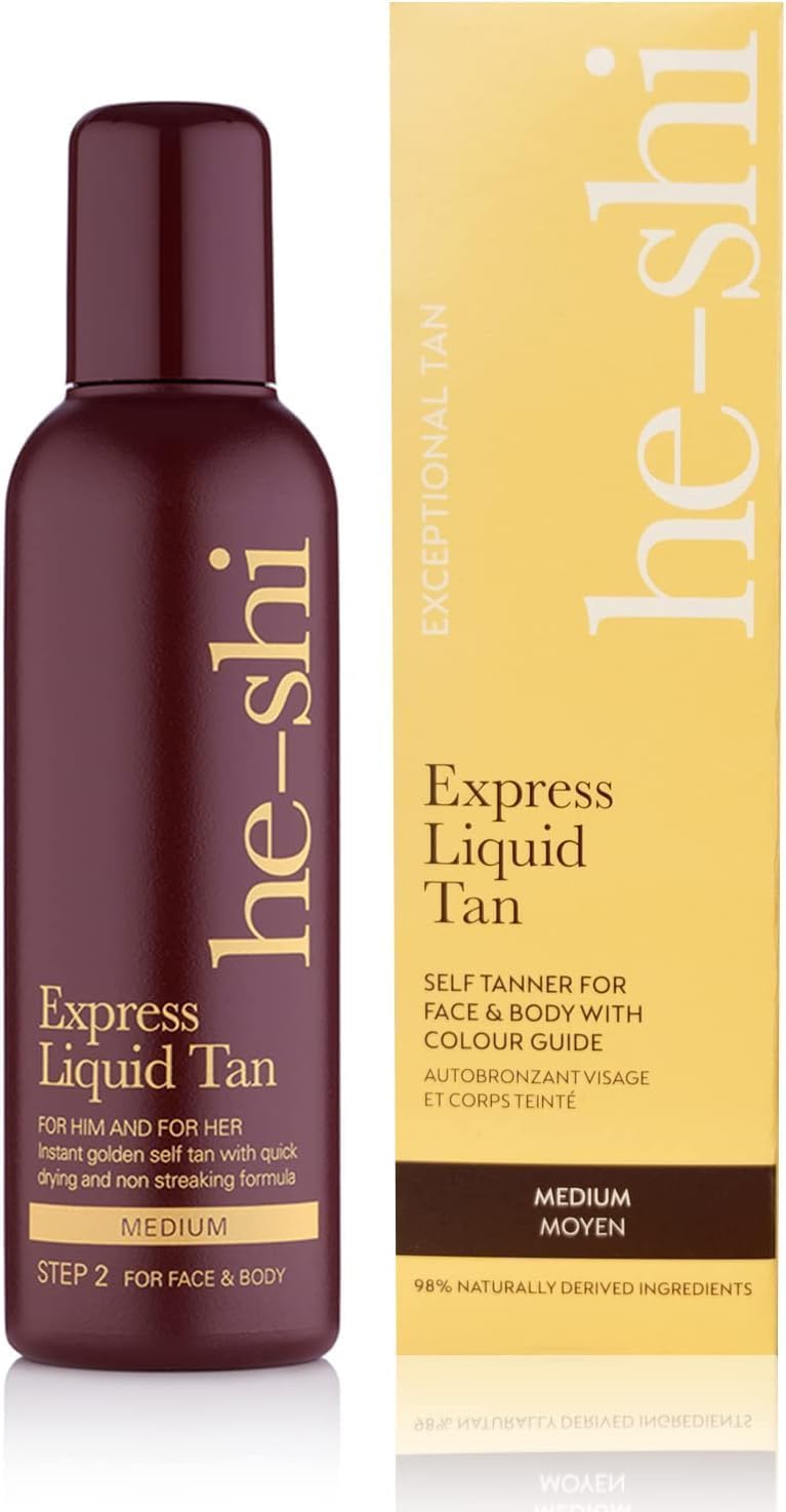 He-Shi Express Self Tan Liquid Medium Bronze 150ml Vegan Quick Dry Tropical