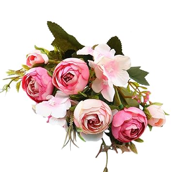 Artificial Flowerslongay 1 Bouquet Vintage Artificial Peony Silk Flowers Bouquet For Decoration Hot Pink