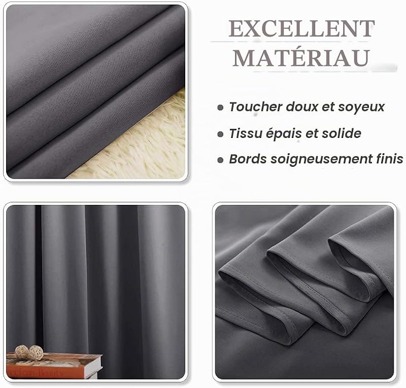 Lot de 2 Rideau Occultant Thermique Isolant Anti Froid et Chaleur 140x240 (lxH) Tenture Opaque à Oeillets Isolation Lumiere Uv Decoration Chambre Maison Salon Intérieurs, Gris — photo 7 sur 8