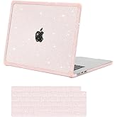 MOSISO Compatible with MacBook Air 15 inch Case 2026 2025-2023 M4 A3241 M3 A3114 M2 A2941,Crack&Fingerprints-Resistant Heavy Duty Glitter Plastic Hard Case with TPU Bumper&Keyboard Cover, Pink