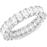ENDLESSNESS & ETERNITY 14K White Gold Plated Large Square CZ Cubic Zirconia Full Eternity Band Ring Statement Stackable Wedding Band for Women
