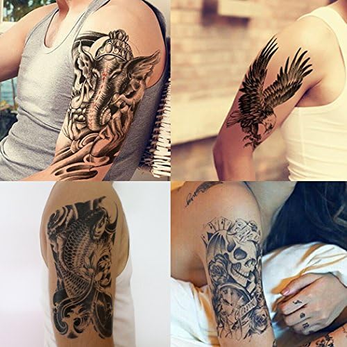 GIFT!Tastto 4 Sheets Temporary Tattoos of Dead Skull,Warrior Elephant,Koi Fish, Eagle Hawks with Gift