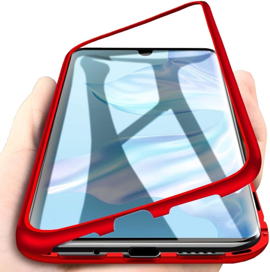 COVERS WALE Metal Frame Magnetic Glass Back Cover for Huawei P30 Pro (Red)