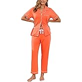 EA'S SECRET Womens 100% Cotton Pajama Sets Short Sleeve Shirt and Pajama Pants Soft Sleepwear Button Down Pjs for Women