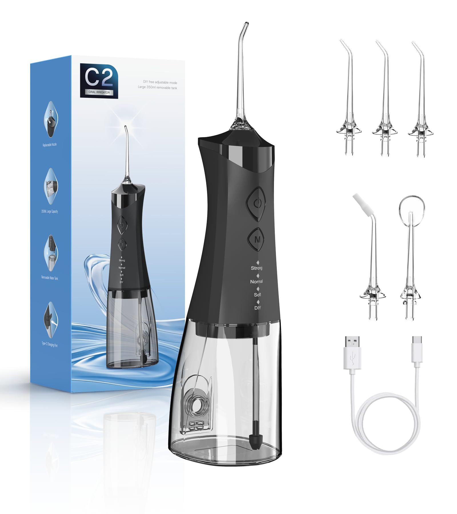 Photo 1 of Water Dental Flosser Cordless for Teeth, 350ML Water Dental Flosser Teeth Pick 4 Modes Portable Oral Irrigator with 4 Jet Tips Rechargeable Flossers Oral Irrigator IPX7 Waterproof for Home Travel