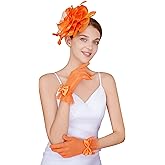 CAIYILA Fascinators Hat Flower Mesh Feathers Headband Derby Hat Clip Tea Party Headwear and Lace Gloves with Bows for Women