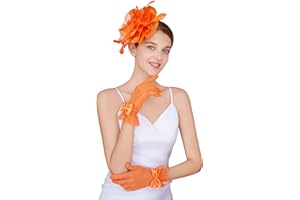 CAIYILA Fascinators Hat Flower Mesh Feathers Headband Derby Hat Clip Tea Party Headwear and Lace Gloves with Bows for Women