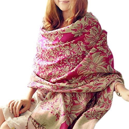 Lantusi Retro Large Soft Flower Pattern Pashmina Shawl Wrap Scarf 74" x 27"