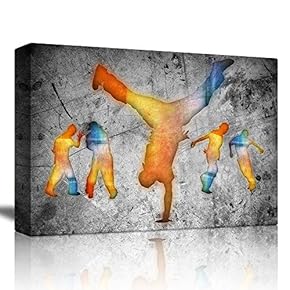 Colorful Hip Hop Dancers on a Grunge Background - Canvas Art Home Art - 12x18 inches
