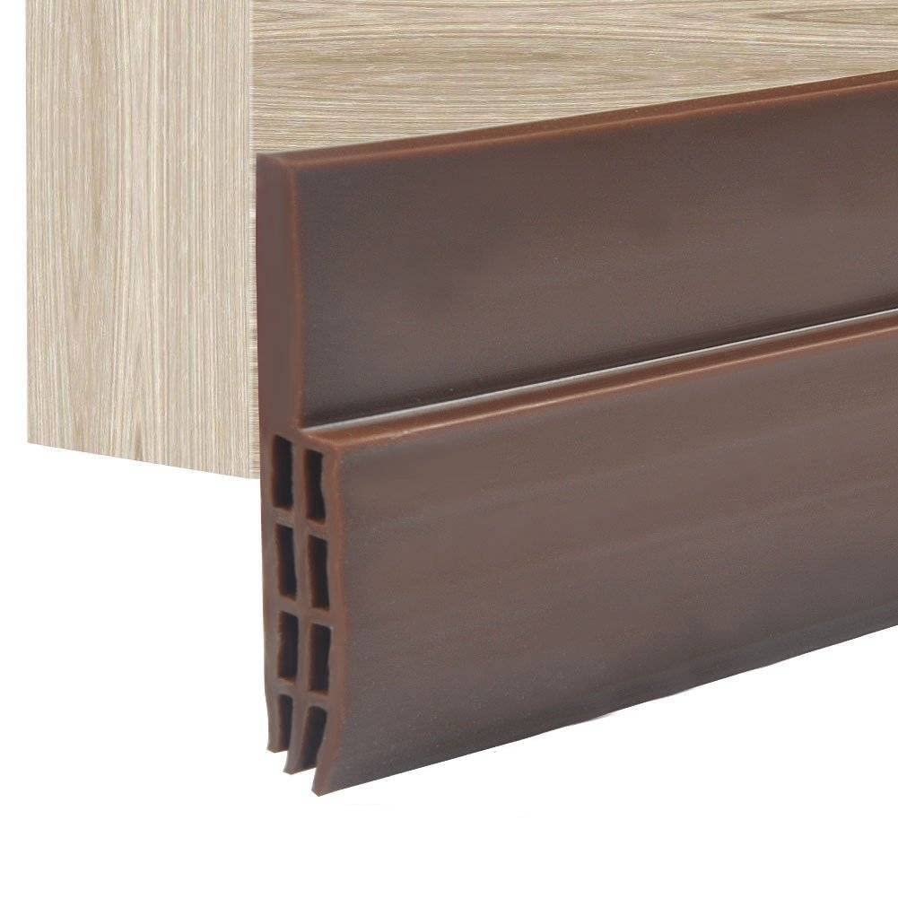 Door Draft Excluder Strip, Self Adhesive Silicone Weather Stripping for Bottom of Door, Soundproof and Energy Saving Seal for Interior Doors, 5x100cm (Brown)
