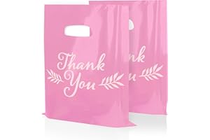 Houseables Thank You Bags, Merchandise Bags, With Handles, Plastic, For Shopping, Retail, Gift, Small Business, Boutique, Store, Customers, Product, Vendor, Events, Holiday, Pink, 16”x18”, Bulk 100PK