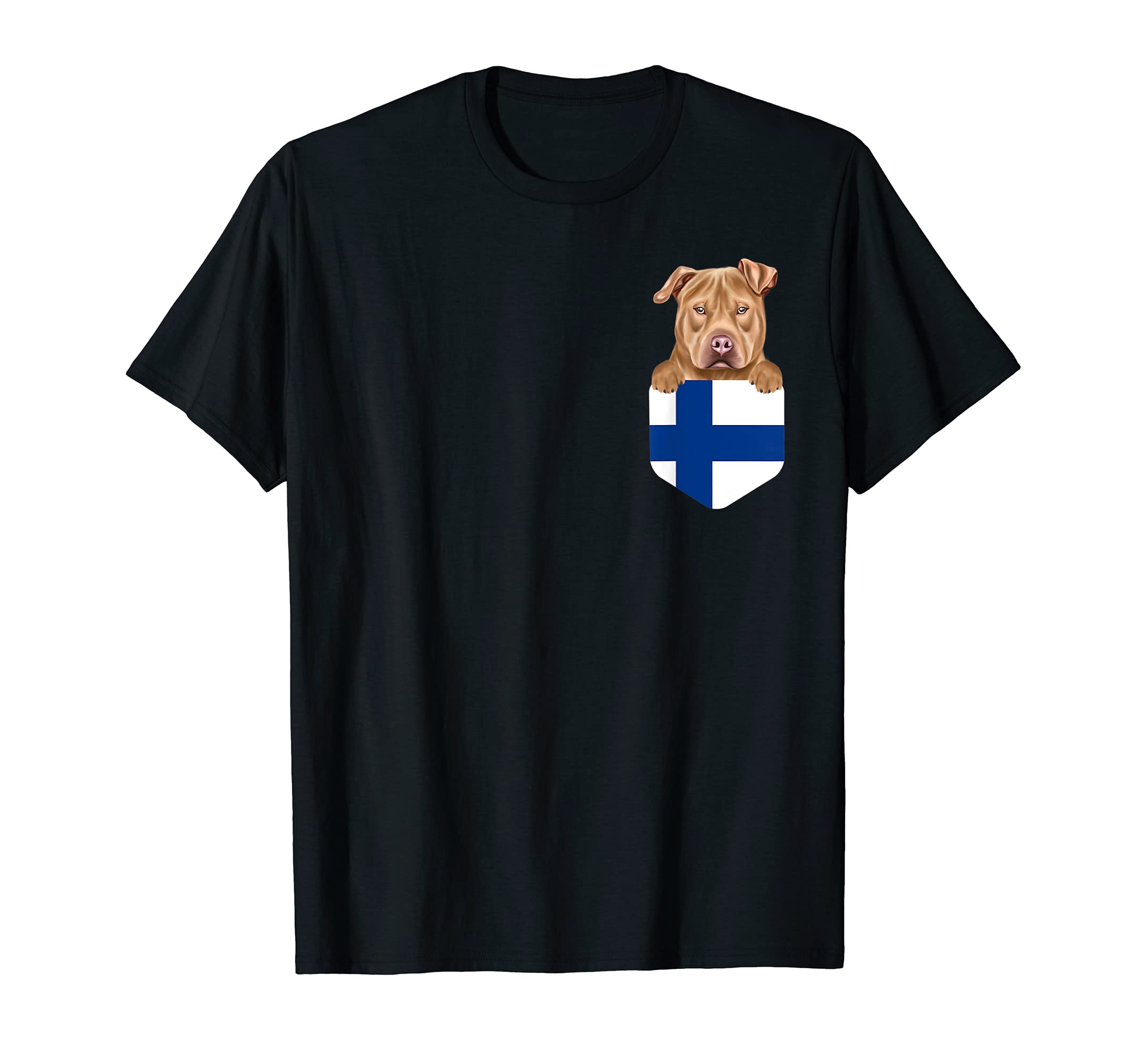 Finland Flag Usa Staffordshire Terrier Dog In Pocket T-Shirt