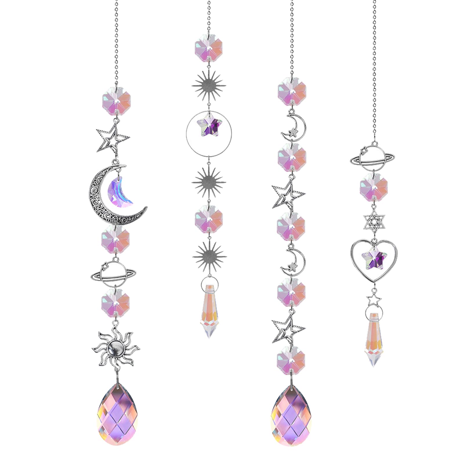 BDSHUNBF 4 PCS Sun Catchers, Crystal Suncatchers, Rainbow Suncatcher, Hanging Moon Star Sun Catchers, Wind Chimes for Window, Garden, Car, Office, Party, Wedding