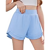 Zaclotre Girls Athletic Shorts with Pockets Crossover Triple Layered 2 in 1 Kids Sport Cheer Workout Running Shorts