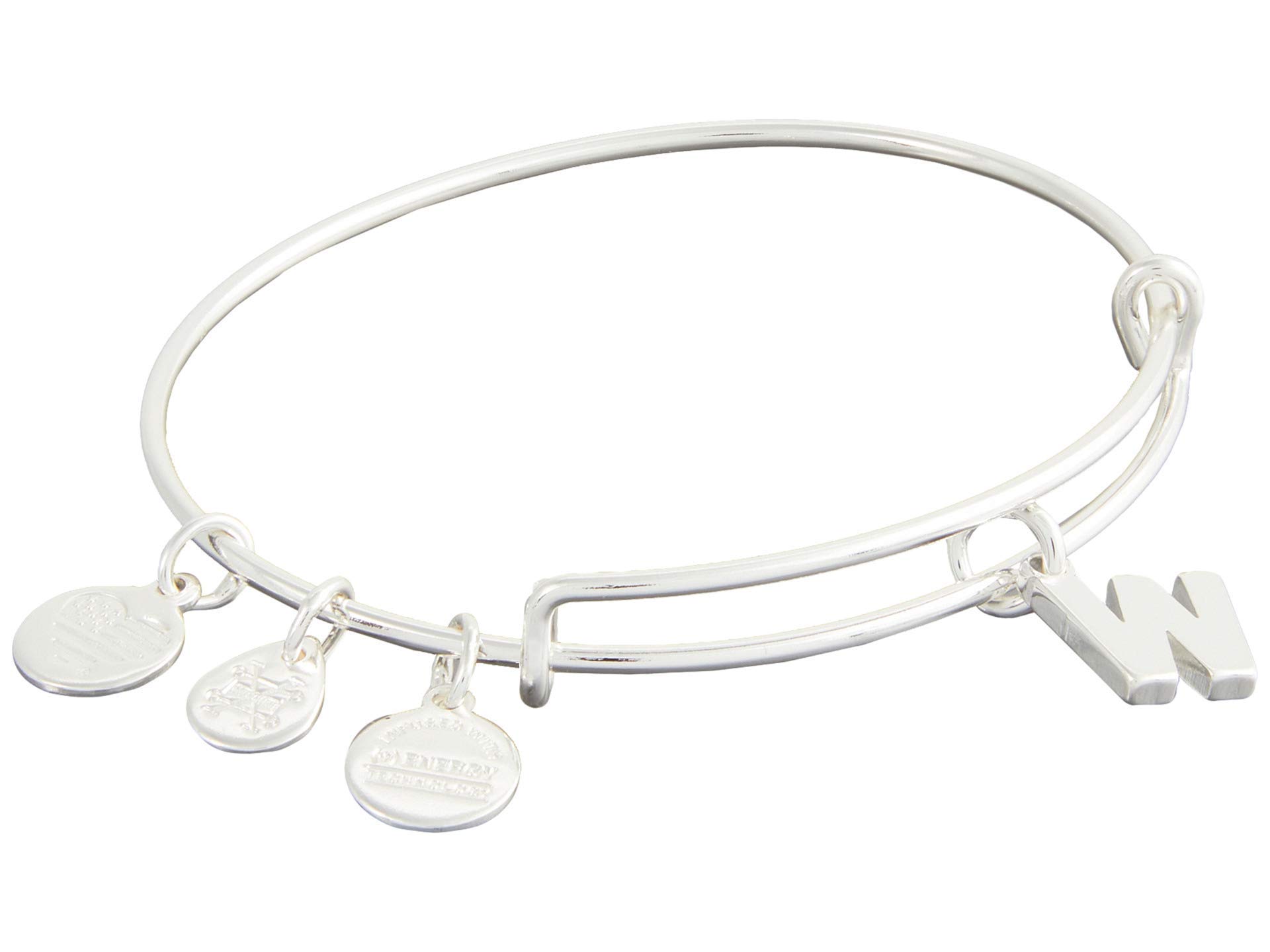 Alex and ANI Brazalete expandible para mujer, dije con letra W inicial, acabado plateado brillante, 2 a 3,5 pulgadas