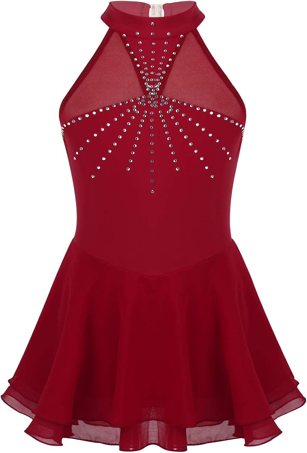JEATHA Kids Girls Shiny Rhinestone Ballet Gymnastic Leotard Sleeveless Cutout Back Roller Skating Dress Dancewear: Clothing