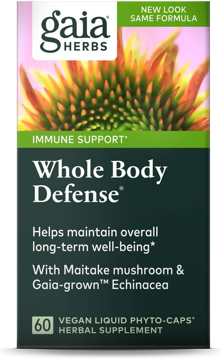 Gaia Herbs Whole Body Defense, Vegan Liquid Capsules, 60 Count - Daily Immune Support and Wellness Formula, Astragalus, Maitake & Organic Echinacea: Health & Personal Care