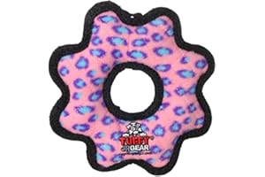 TUFFY- World's Tuffest Soft Dog Toy- Ultimate Gear Ring-Squeakers - Multiple Layers. Made Durable, Strong & Tough.Interactive Play (Tug,Toss & Fetch).Machine Washable & Floats. (Junior, Pink Leopard)