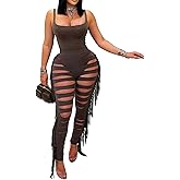 VOIKERDR Two Piece Sets for Women Outfits Sexy Bodysuit Top and Bodycon Hollow Pants Sets for Women Club