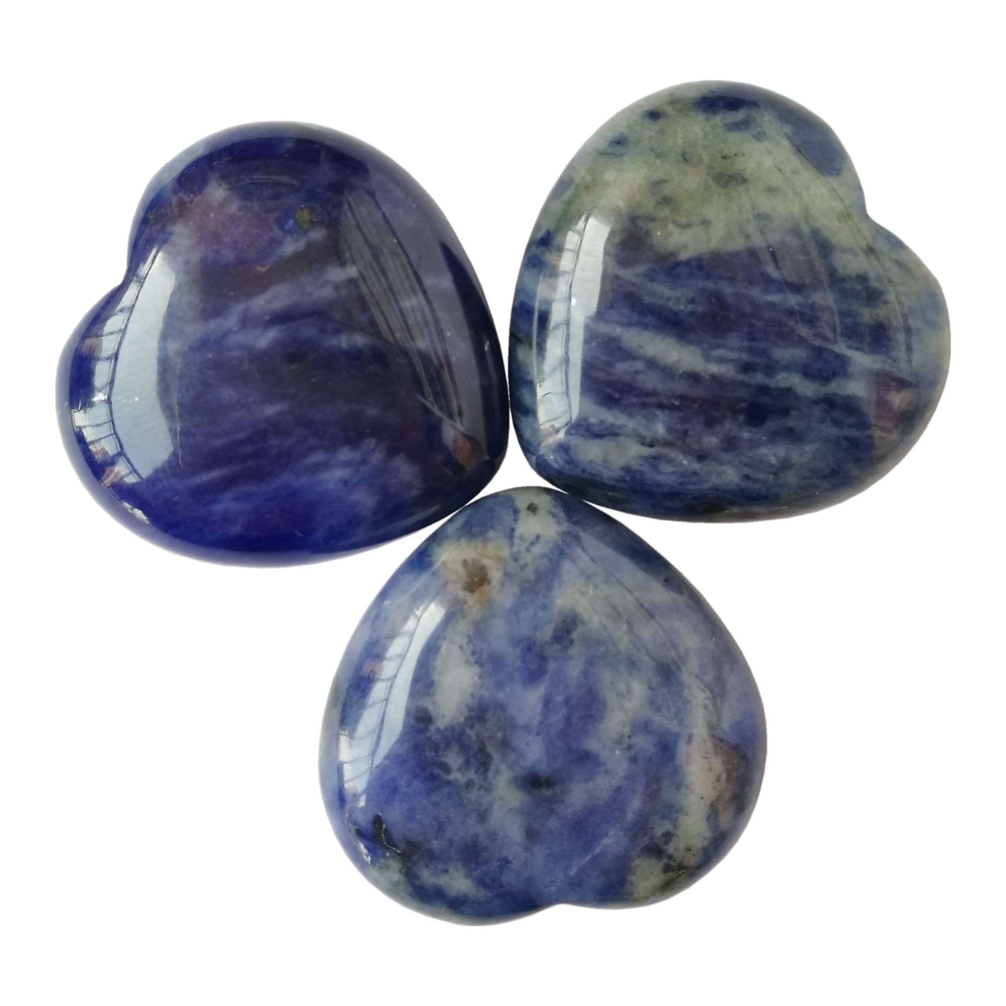 Manekieko 3 Pcs Natural Sodalite Pocket Palm Thumb Healing Crystal Heart Love Worry Stones,25mm Reiki Balancing Crystal and Healing Stones
