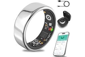 Hivisuals Smart Ring for Women Men with a Black Charging Box,Bluetooth Connection,Health Ring,IP68 Waterproof, Fitness Ring Tracks Heart Rate/Sleep/Steps/Sports Activities/Blood Oxygen(Silver 8)