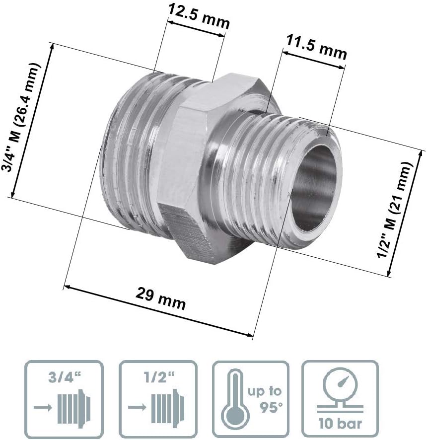BFG Plumbing Fittings Water Pipe Nipple Reduction Connector 1/2" BSP Male x 3/4" BSP Male, BSP Fittings - Image 3