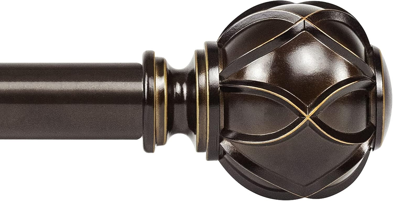 Window Treatment Hardware - KAMANINA 1 Inch Curtain Rod Telescoping Single Drapery Rod 72 to 144 Inches (6-12 Feet), Antique Bronze Curtain Rods for Windows 69 to 140 Inches, Netted Texture Finials