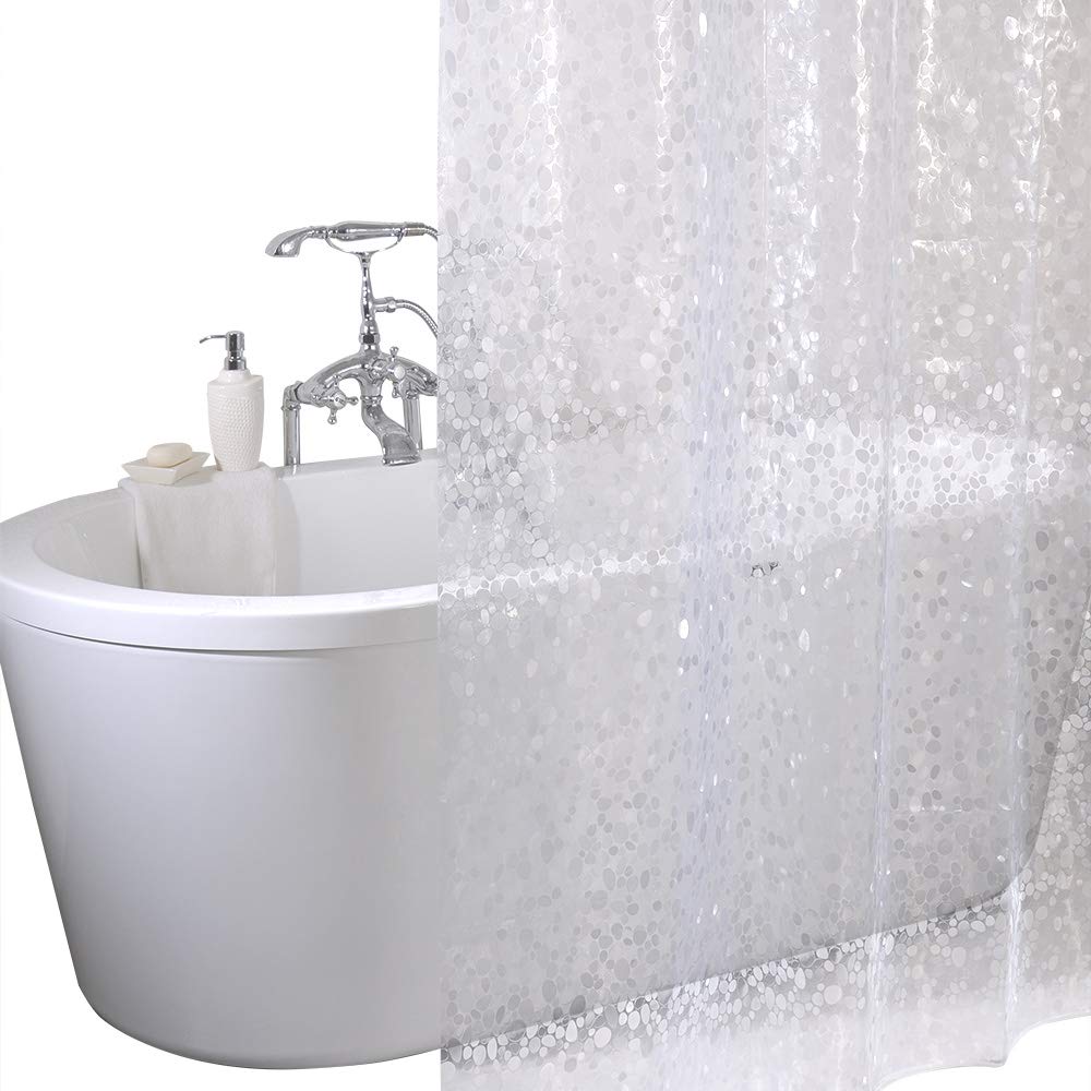 ANSIO® 3D Clear Shower Curtain, 100% EVA Waterproof, Mould and Mildew Resistant Bathroom Curtain Liner with Curtain Hooks, 180 x 180 cm (71 x 71 Inch)