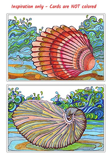 Beach and Sea Greeting Note Cards to Colour for Adults and Children | 12 Birthday or Thank You Cards | Blue Envelopes Included - Thumbnail 6