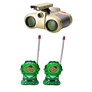 New Pinch Combo of Binocular with Night Vision and Green Walkie Talkie Set for Kids spy Toy