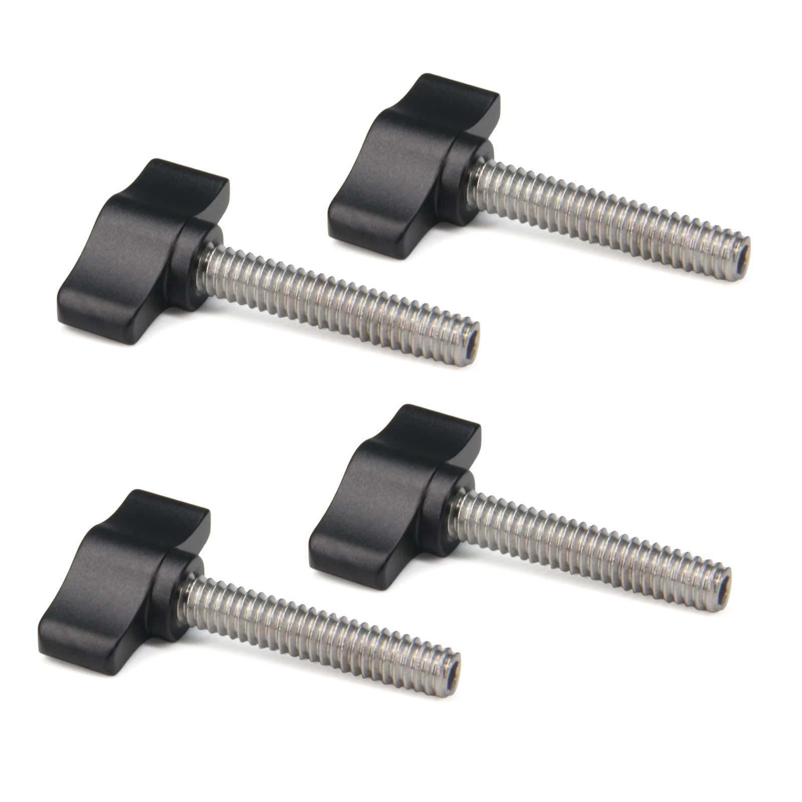 Befenybay 4pcs 1/4"-20 x 1-1/4" Thumb Screw Stainless Steel Standard/Coarse Thread Black Aluminum Knob