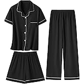 Umeyda Girls Pajamas Set Soft Short Sleeve Button-Down Sleepwea Nightwear 3Pjs Set Loungewear, 5-14 Years
